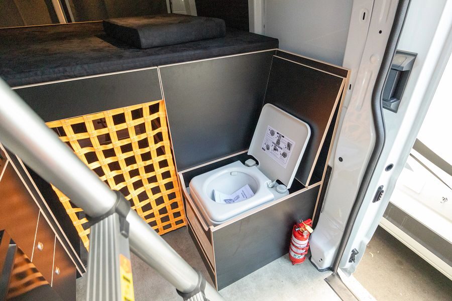 Het toilet in de Mighty Double Down camper in Nieuw-Zeeland