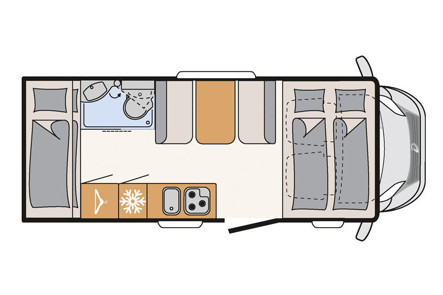 Floorplan dag van de McRent Family Plus camper in Nieuw-Zeeland