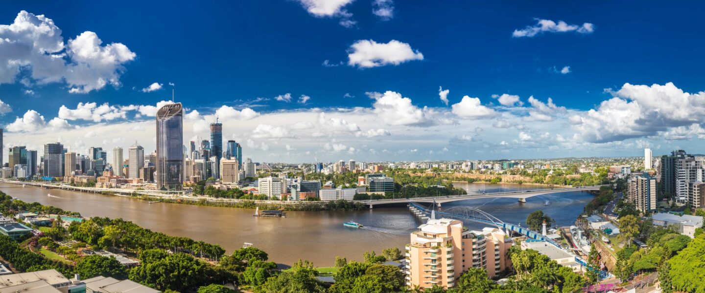 Panorama van Brisbane centrum en South Bank