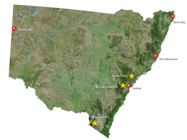 New South Wales kaart met highlights